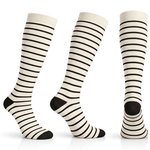 Diamond Star 6 Pairs Compression Socks for Men & Women, Knee High Socks - color: 6 Pairs (Cream/Black)
