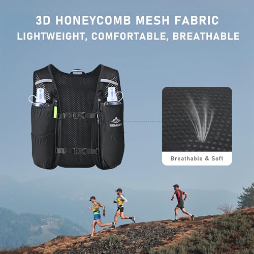 Running Vest for Women Men,5L Hydration Vest with 2*500ml Soft Flask - color: Black