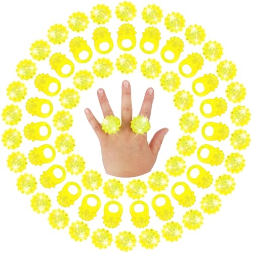 50 Pcs Light Up Rings Flashing LED Rubber Finger Rings for Carnival, July 4th, Halloween, Christmas, Concert, Goodie Bag Fillers, Raves - color: Yellow