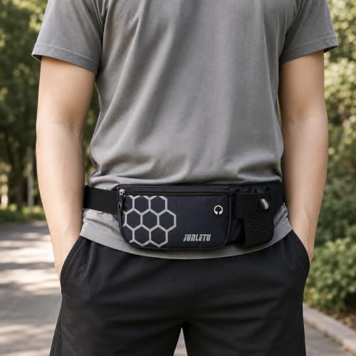 Running Waist Bag with Water Bottle Holder, Sports Belt Bag for Phone, Keys and Hiking Fitness Outdoor Travel (Black) - color: Black