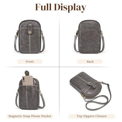 S-ZONE Small Crossbody Bags for Women Trendy RFID Blocking Cell Phone Purse - color: Dark Grey