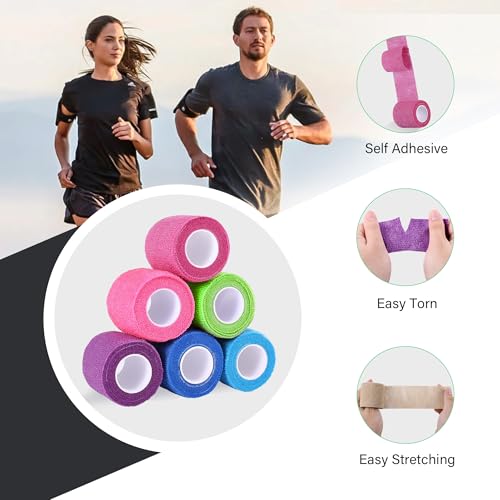 Self Adherent Cohesive Bandages 2" X 5 Yards Elastic Self Adherent Tape, Athletic Tape Colorful 12 Rolls Used for Wraps, Sports Tape