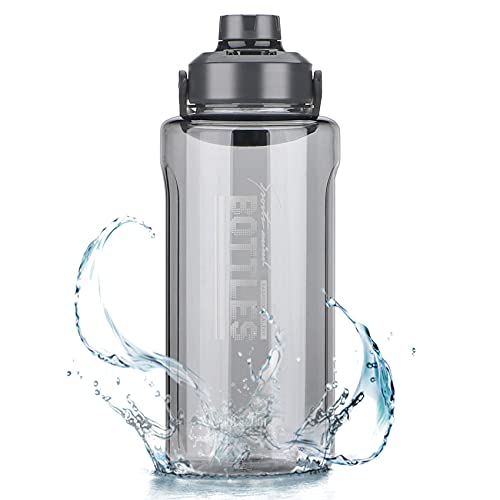 2L/64oz Grey Half Gallon Water Bottle with Handle for Gym & Outdoors - color: grey