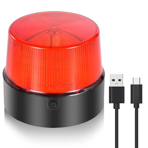 LE228 (Mini) — Red LED USB Rechargeable Strobe Beacon | Selectable Rotation & Flash Modes | Strong Magnetic Base for Car • Truck • Emergency • Construction | Energy Class A++ - color: Red