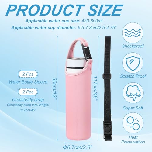 uxcell 2pcs Neoprene Water Bottle Sleeve, 15.5-20oz Insulated Water Glass Bottle Carrier Bag Collapsible Drink Bottle Sleeve Cover Holder with 2 Straps, Pink - color: Pink