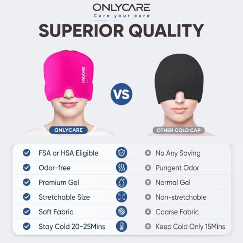 ONLYCARE Migraine Relief Cap, Headache Relief Cold Cap with Odorless Gel - color: Rose Red