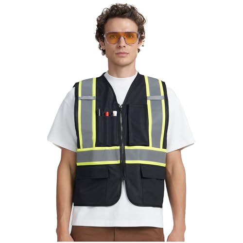 A-KSAFETY High Visibility Safety Vest for Men Women with Pockets and Zipper - color: Black, size: Small