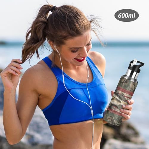 OTVEE Camo Fish Water Bottle Sports Water Bottle Insulated Stainless Steel Hot Cold Water Mug with Straw Lid & Handle for Sports Gym 20 oz - color: Camo Fish