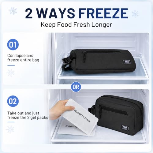 MIER Small Freezable Snack Bags Frozen Mini Cooler with 2 Gel Packs, Black - color: Black
