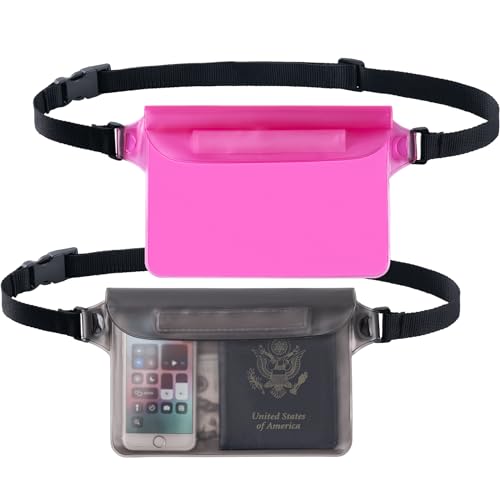 CADONO 2-Pack Waterproof Pouch with Adjustable Waist Strap - color: Gray+Pink