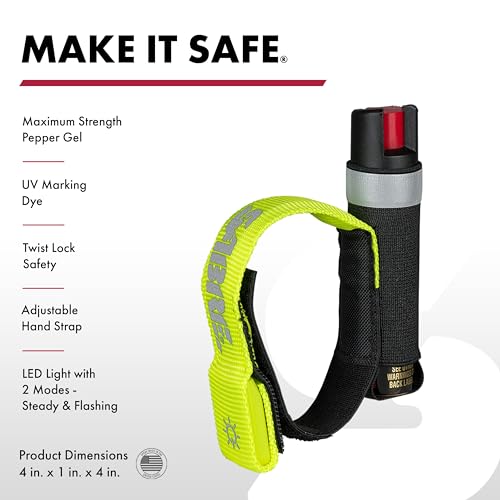 SABRE Runner Pepper Gel Spray for Running, Walking & Personal Safety - color: Pepper Gel with LED Hand Strap, Yellow