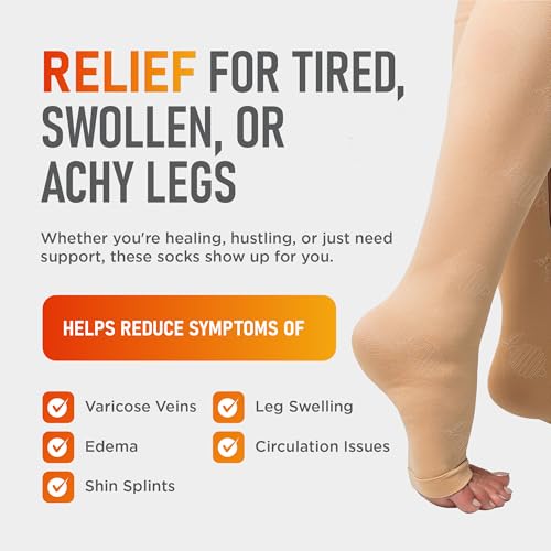 Lemon Hero Zipper Compression Socks 15-20mmHg Open Toe for Women & Men - color: Beige, size: 3X-Large