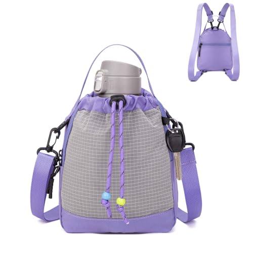 Water Bottle Carrier Bag with Strap, Water Bottle Holder Crossbody Backpack Handbags for Women Men for Hiking - color: Purple