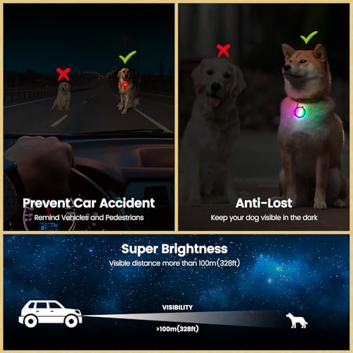 Super Bright Dog Collar Light for Night Walking, 4 Modes, Waterproof, 2 Pcs