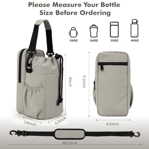 Water Bottle Holder with Strap, 32/40oz Insulation Water Bottle Carrier Bag with Phone Pocket, Water Bottle Sling Bag Crossbody Water Bottle Holder for Hiking Walking - color: Grey
