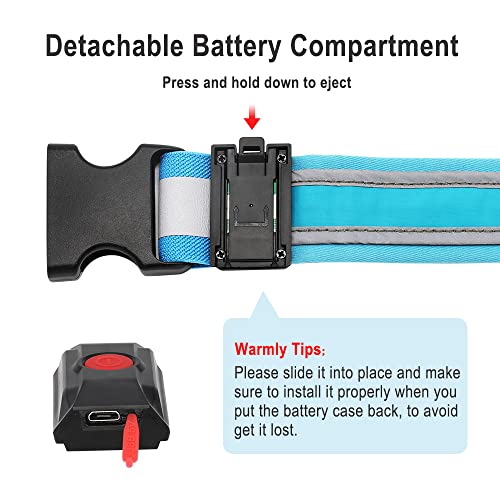 BSEEN LED Running Waist Belt - USB Rechargeable Reflective Glowing LED Waistband, Flashing Safety Light Belt for Runners, Joggers, Walkers, Pet Owners, Cyclists - color: Royal Blue