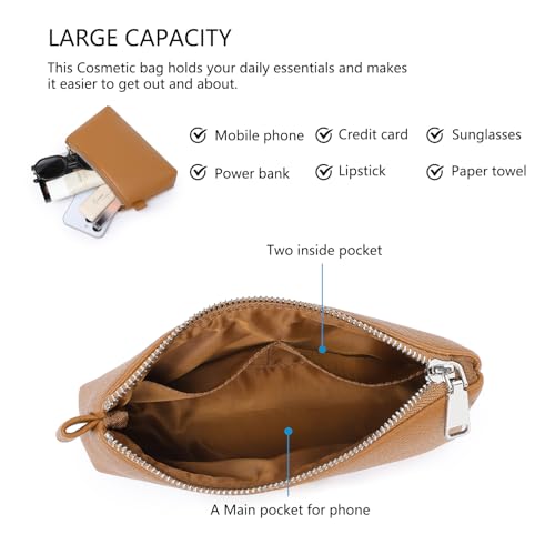 Small Makeup Bag for Purse, Leather Cosmetic (Ochre) - color: Ochre