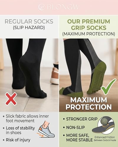 Compression Socks with Grips for Women Toe Pilates Socks Grippy Socks Woman Hospital Non Slip for Pregnancy Nurse - color: A02-Five Toe-Black/White