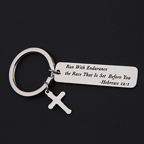 MAOFAED Religious Jewelry Bible Verse Keychain Run With Endurance the Race That Is Set Before You Keychain (KR-Run with Endurance)