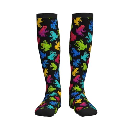 Tie Dye Compression Socks Knee High Support Socks For Women Men Running Athletic Hiking - color: Frogs