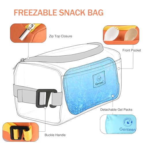 Genteen Small Cooler Bag with Ice Pack,Insulated Lunch & Snack Tote - color: Orange