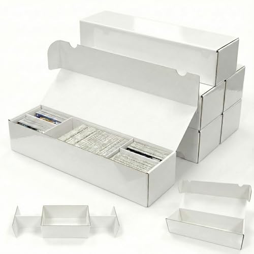 Card Box,Trading Card Storage Card Box with 5-Compartment, Glossy White Box - size: 6 piece 14in for Cards