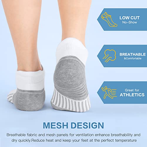 Felicigeely Athletic Running Ankle Socks Cushioned Low Cut Men Women 6 Pack - color: S7-stripe White, size: 6-9