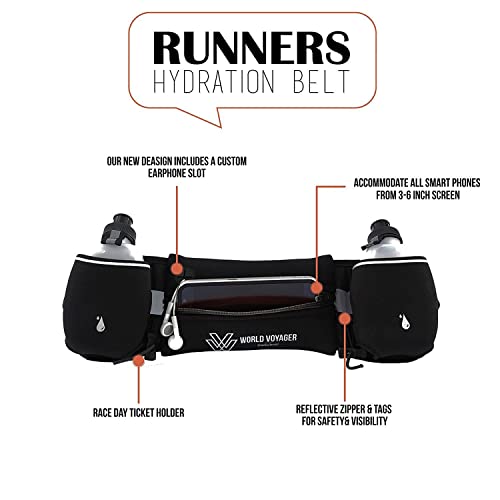 Premium Quality No Bounce Runners Hydration Belt With Reflectors, Smartphone Pocket & BPA free Water bottles