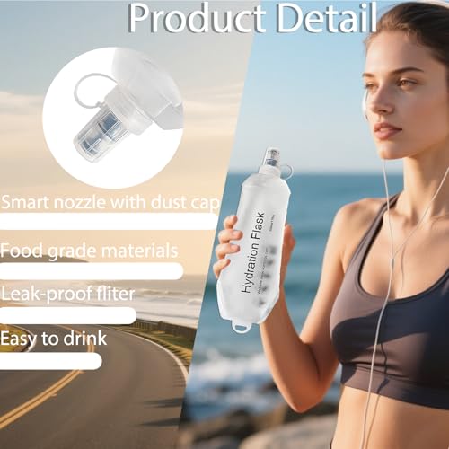 CLINTT 500ml Soft Flask, Foldable Running Water Bottle, TPU Folding Soft Water Flask, BPA-Free Collapsible Flask for Hydration Pack Running Vest, Cycling, Climbing, Hiking - 2Pcs, White - color: 2pcs,500ml white