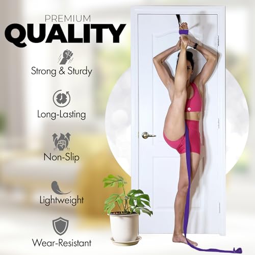 Pilates Stretching Strap with Door Anchor for Flexibility Training - color: Purple