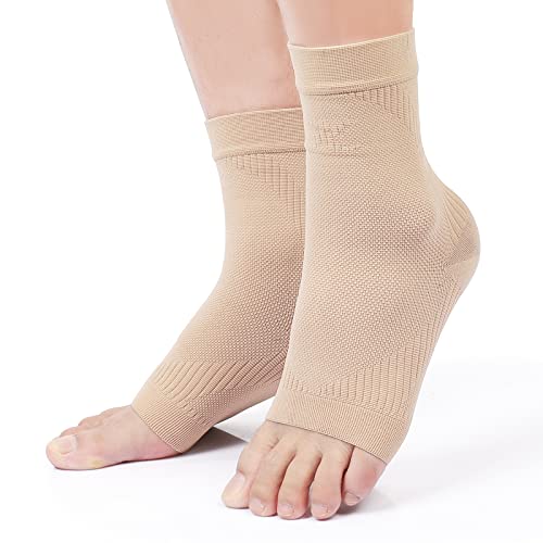 KEKING Ankle Brace Compression Sleeve – Plantar Fasciitis & Achilles - color: Beige, size: Small