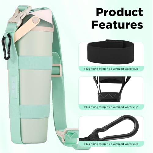 EasyAcc Water Bottle Holder Strap Sling, for Owala FreeSip 24 32 40 oz, Hydro Flask, Cirkul, Yeti, Stanley Flip, Universal Water Bottles, with Carabiner, for Walking Curise Travel (Bottle Excluded) - color: Eucalyptus