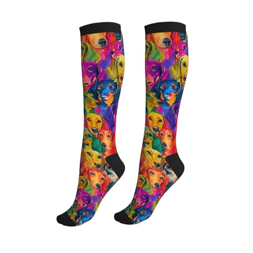 Compression Socks Knee High Circulation Support Socks For Women Men Athletic Running Work Hiking Cycling Travel - color: Dog