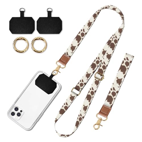 Cell Phone Lanyard Adjustable Crossbody Strap, Cute Phone Neck Wristlet Wrist Strap Patch for Keys Case Accessories - color: Retro Cowhide