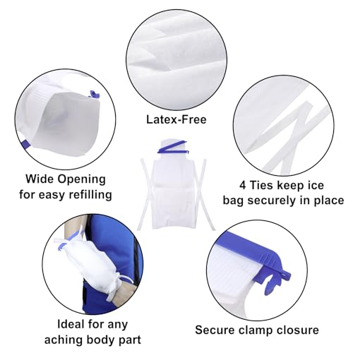 Pallesen Refillable Ice Bags with Clamp Closure – Easy-Filling Hospital Ice Pack with Soft Outer Cover, Leak-Resistant Inner Layer, Ideal for Pain Relief (5, White, Large)