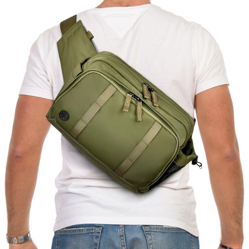 Large Crossbody Waist Bag Tactical Fanny Pack for Men Hip Bum Bag with Water Bottle Holder Adjustable Belt, Workout Traveling Casual Running Hiking Cycling - color: Green