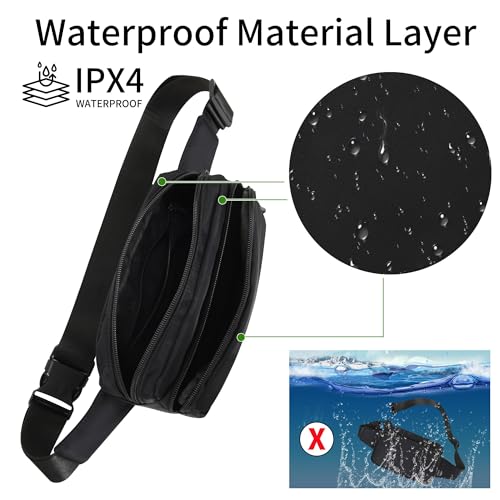 Fanny Pack Nylon Mini Belt Bag Everywhere Belt Bag for Women Water Repellent Waist Packs Crossbody Bags with Adjustable Strap - color: Black