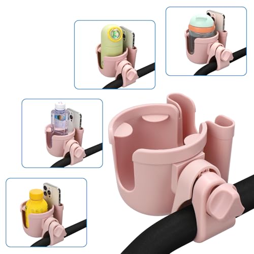 Accmor Stroller Cup Holder with Phone Holder, Bike Cup Holder, Walker Scooter Wheelchair Cup Holder Attachment, Universal Cup Holder for Uppababy Graco Strollers - color: All Light Pink & All Light Pink