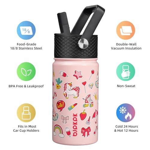BJPKPK Insulated Water Bottle, 15oz Stainless Steel with Straw Lid - color: Unicorn, style: 15oz