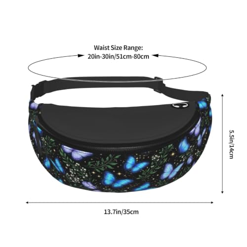 Dujiea Fanny Pack, Glowing Butterflies Waist Bag With Headphone Hole Belt Bag Adjustable Sling Pocket Fashion Hip Bum Bag For Women Men Kids Outdoors Casual Travelling Hiking Cycling - color: Glowing Butterflies
