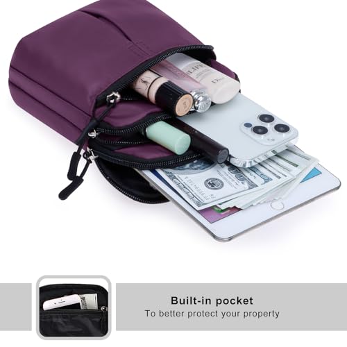 KAMO Multifunction Phone Waist Bag - Diagonal Cross Body Smart Phone Case - Outdoor Bag with Triple Zip - Hipster Crossbody Purse for Women & Men - color: Dark Purple