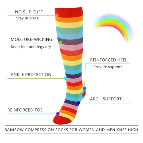 Junely Compression Socks for Women Knee High Striped Polka Dot Stockings - color: Rainbow