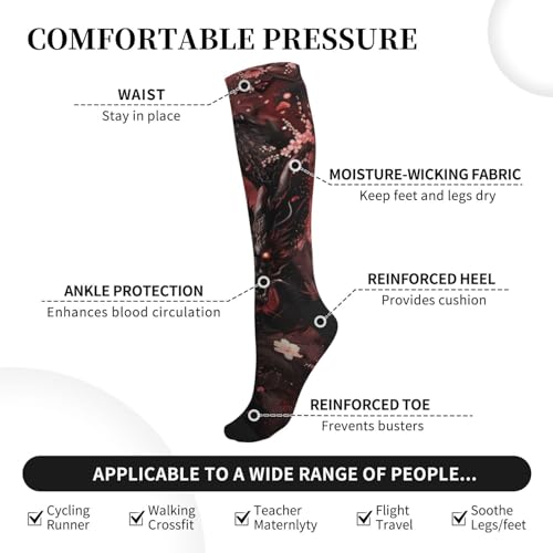 Compression Socks Women And Men For Nurses Travel Pregnancy Recovery Running Athletic - color: Black Dragon Head Red Eyes Tattoo