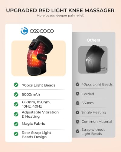CooCoCo Red Light Therapy Knee Massager with Heat, 660nm & 850nm - color: Onyx