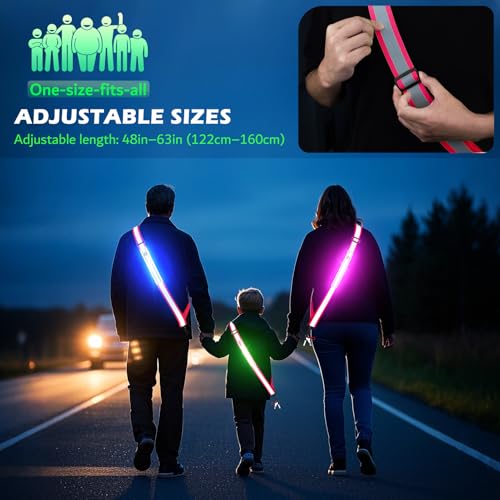 LED Belt Reflective Sash for Walking at Night, High Visibility Reflective Running Gear Night Walking Safety Gear LED Light Up Running Belt Reflective Gear for Runners Walkers Men Women - color: Pink