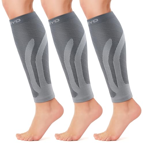 CAMBIVO Calf Compression Sleeve 3 Pairs Footless Compression Socks Running - color: Charcoal Gray, size: Small-Medium