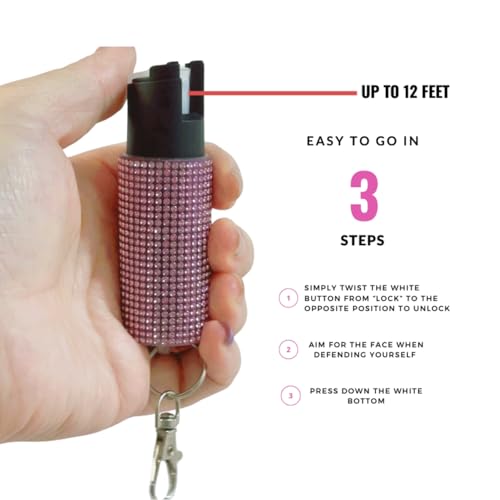 Pepper Spray for Women, Mini Bling Keychain, 12-Ft Range, Quick Release - color: Bling Pink Color