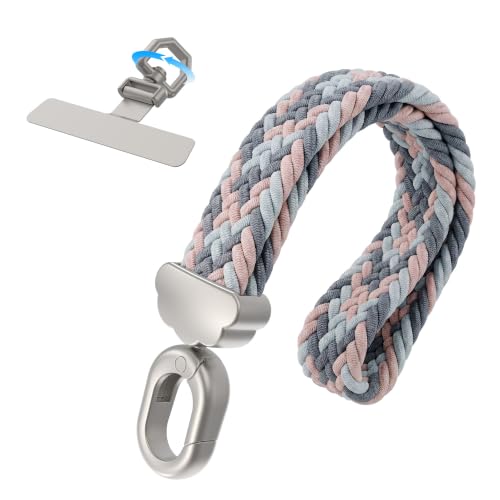 Stretchy Phone Wrist Strap, with 360° Rotatable Metal Tab - color: Gray& Pink