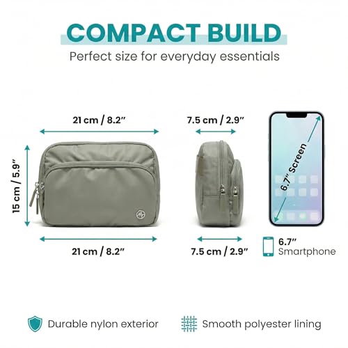 Pander Nylon Crossbody Belt Bag with Excess Strap Keepers, 6-Pocket Adjustable Sling Fanny Pack for Travel and Everyday Carry, Grey Sage - color: Grey Sage