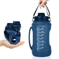 Collapsible 64oz Water Bottle with Handle & Straw - Spill-Proof Foldable Silicone Bottle for Men/Women (Blue, 2L)